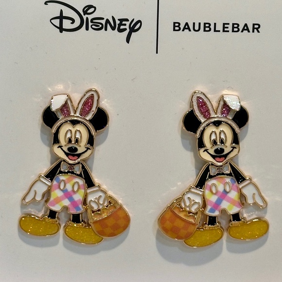Disney Baublebar MICKEY MOUSE Crystal EASTER BUNNY Movable Drop Earrings NEW °O° - Picture 1 of 8